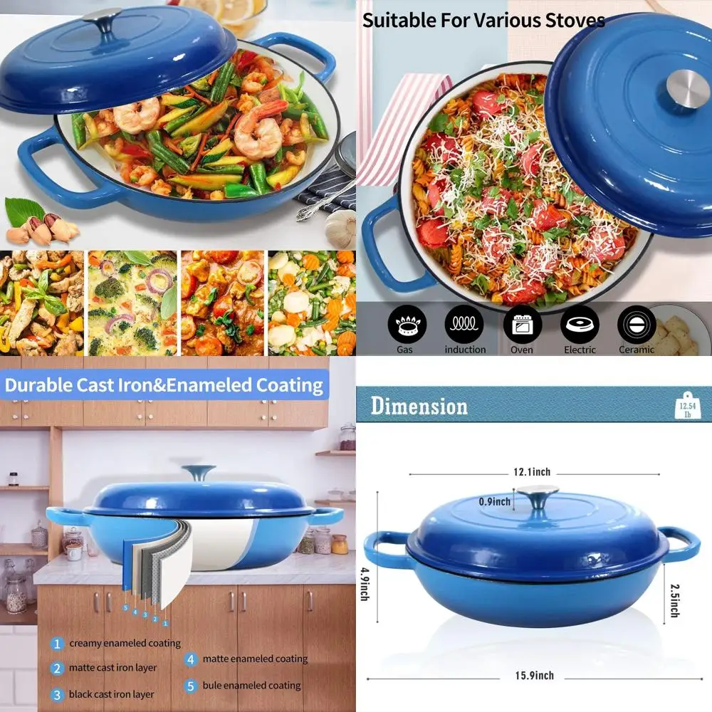 

Blue Porcelain Enameled Cast Iron 3.8 Qt Dutch Oven with Dual Handles, Ideal for Family & Friends Gifts