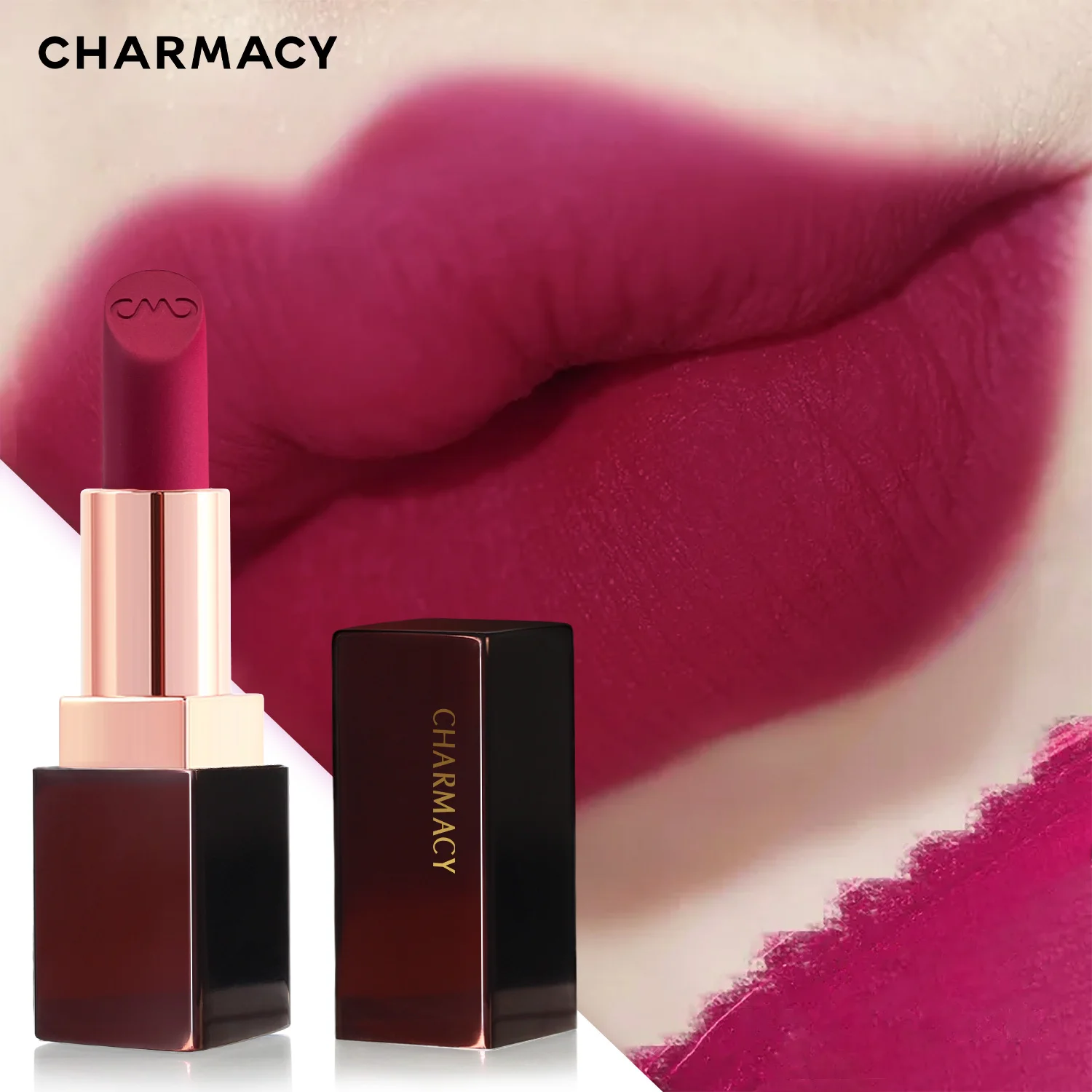 CHARMACY Matte Lipstick 3.8g Long-lasting Waterproof for Women Makeup Cosmetic No Additives Non-stick Cup Velvet Lipstick Magic