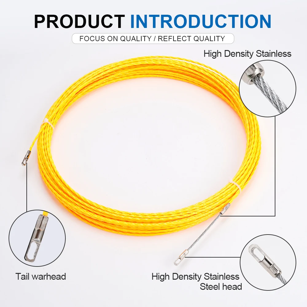 4mm Cable Puller Fish Tape Yellow Cable Fiberglass Fish Tape Reel Puller Fiberglass Metal Wall Wire Conduit Guide Device Tool