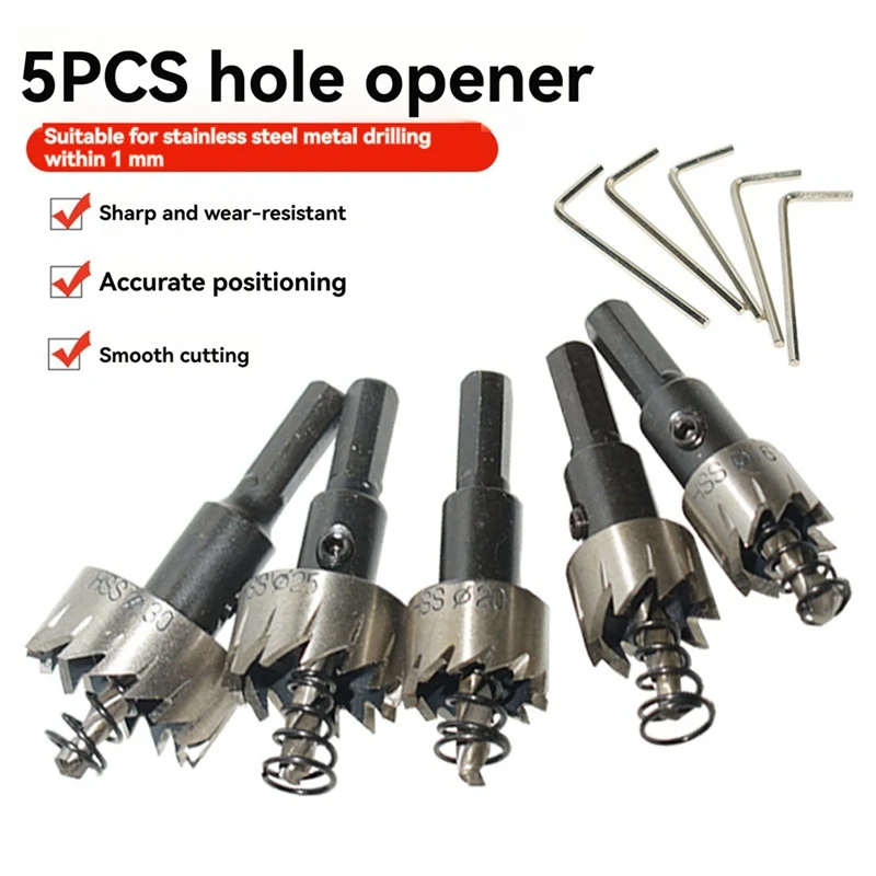 ABJI-5Pcs High-Speed Steel Hole Opener Electric Drill Drilling Tool Set Special Metal Hole Opener