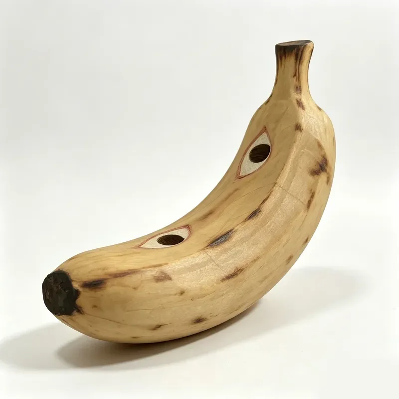 Hand Carved Solid Wood Banana Ornament Eye Hand Painted Fruit Sculpture Unique Aesthetics Desktop Art Decoration Gift