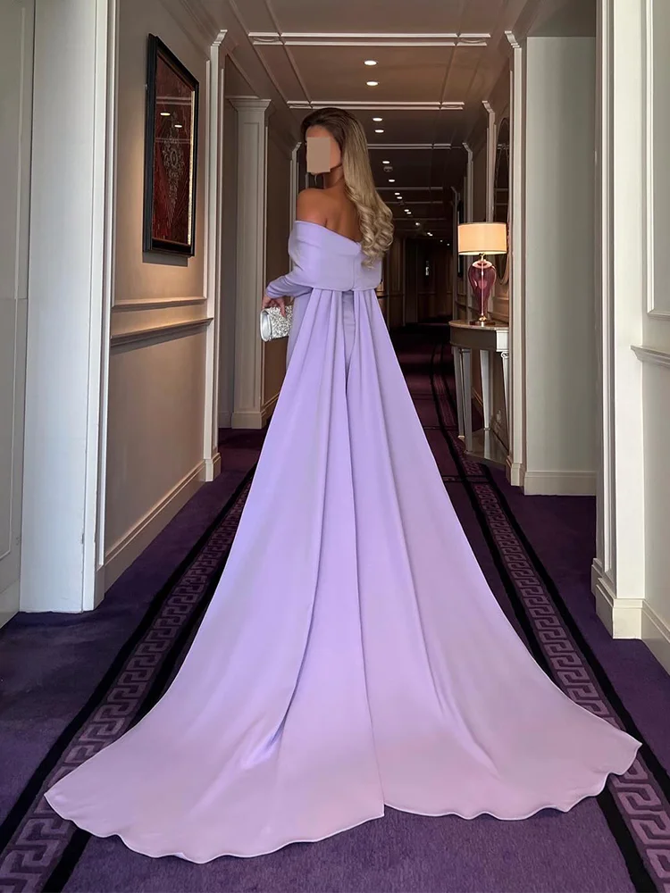 op maat gemaakte Saoedi-paarse zeemeermin avondjurk dames off-shoulder lange mouw feestjurk Arabische jurken voor speciale gelegenheden