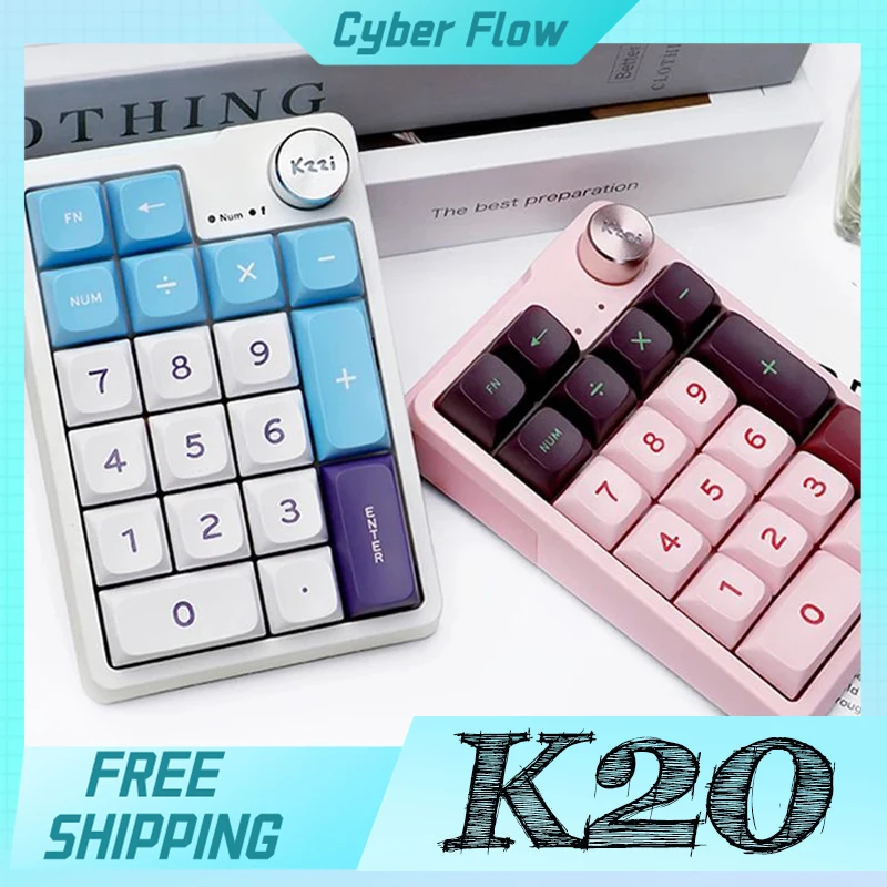 Kzzi K20 무선 숫자 키패드, 프로그래밍 매크로 커스텀 노브 키보드, RGB 미니 단추 게이밍 기계식 핫스왑 매크로파