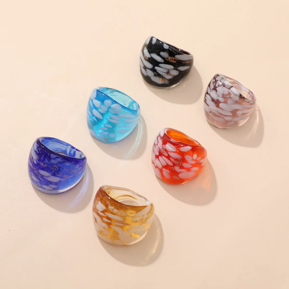 Fashion Jewelry Handmade For Women Retro Style Murano Glass Liuli White Dots Finger Rings