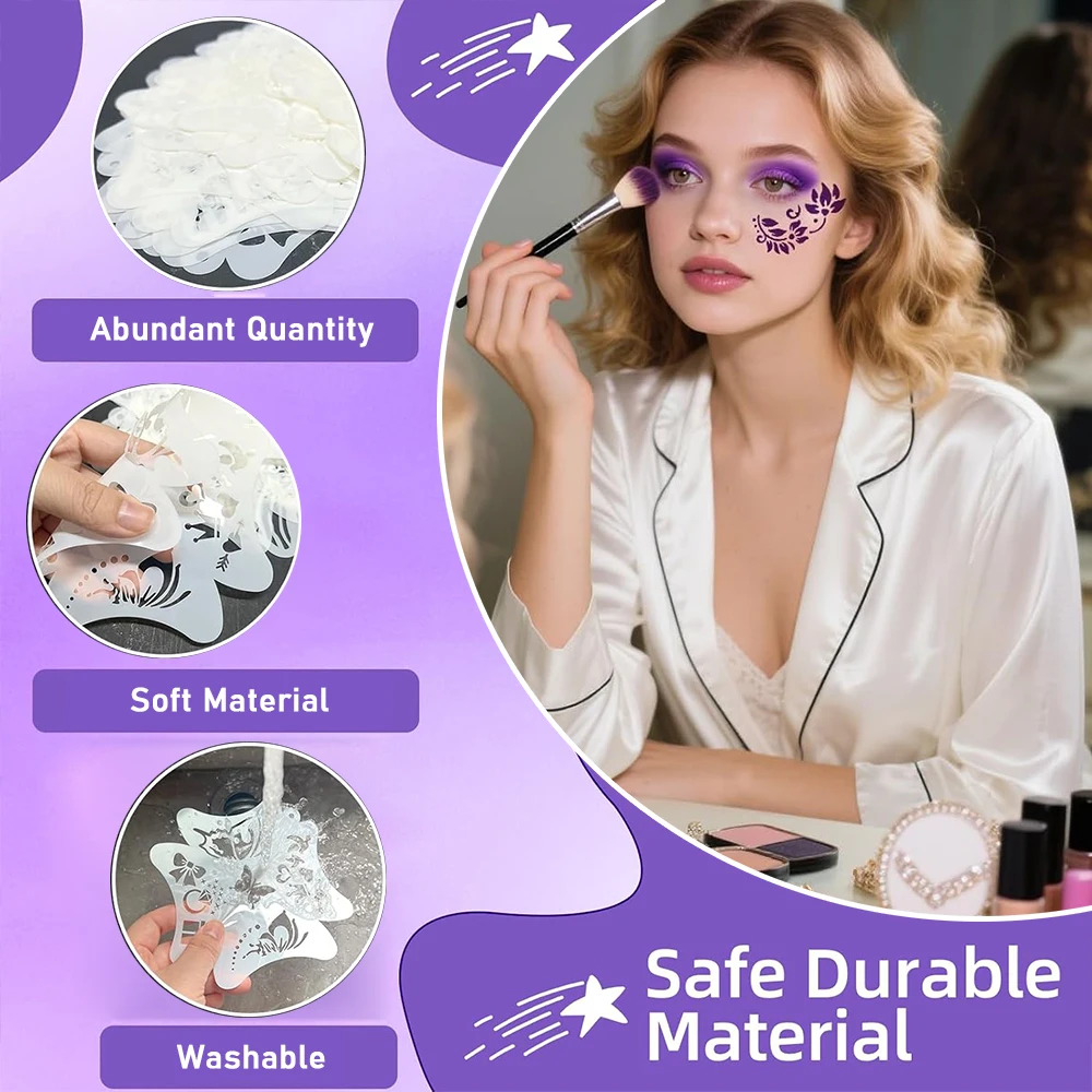 32Pcs Face Paint Stencils Kit Reusable Body Facial Art Templates for Halloween Party Makeup and Temporary Tattoo Art