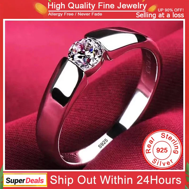 YHAMNI 100% Real Certified Tibetan Silver Rings for Women Men High Quality Round Zircon Wedding Engagement Band Gift Jewelry