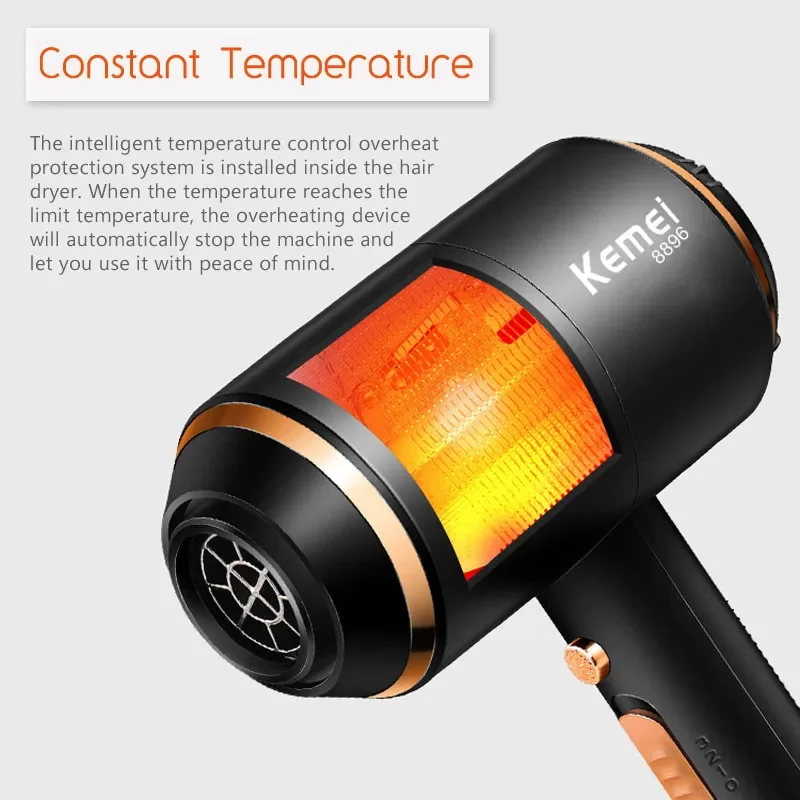 EU Plug Kemei Hair Dryer Professional Powerful Blowdryer Hot and Cold Strong Power 4000W Negative Ion Blow Dryers with Diffuser