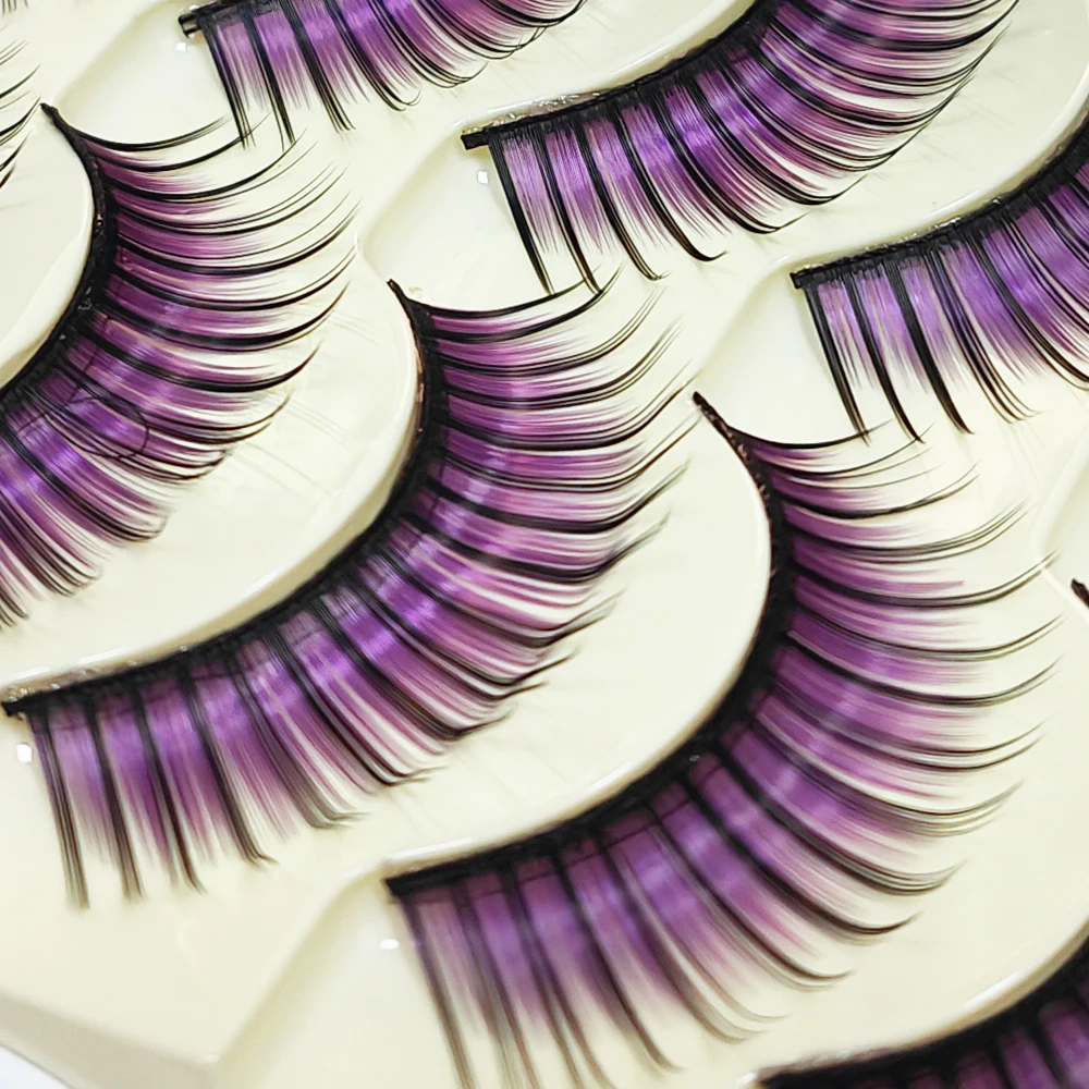 Fancy Purple Colorful Feather Eyelashes False Eye Lash Party Cosmetic Soft Long