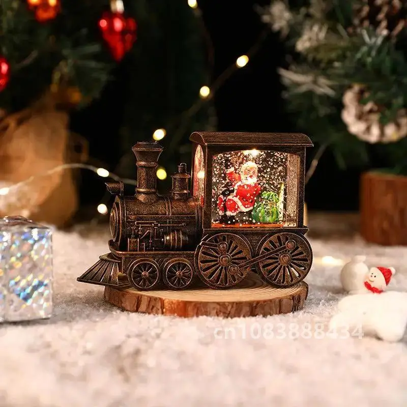 Christmas Gift Train Crystal Ball Ornament ,Christmas Gift Christmas Eve Decoration Lighting Train Box Crystal Ball Ornaments