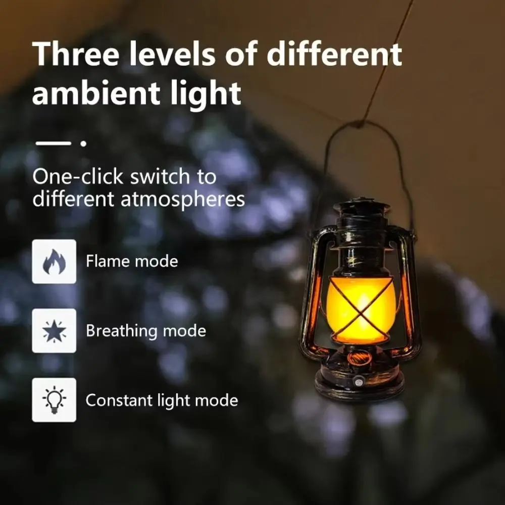 3 Lighting Modes Retro LED Camping Light USB Charging Flame Effect Portable Horse Lantern Retro Style Portable Design