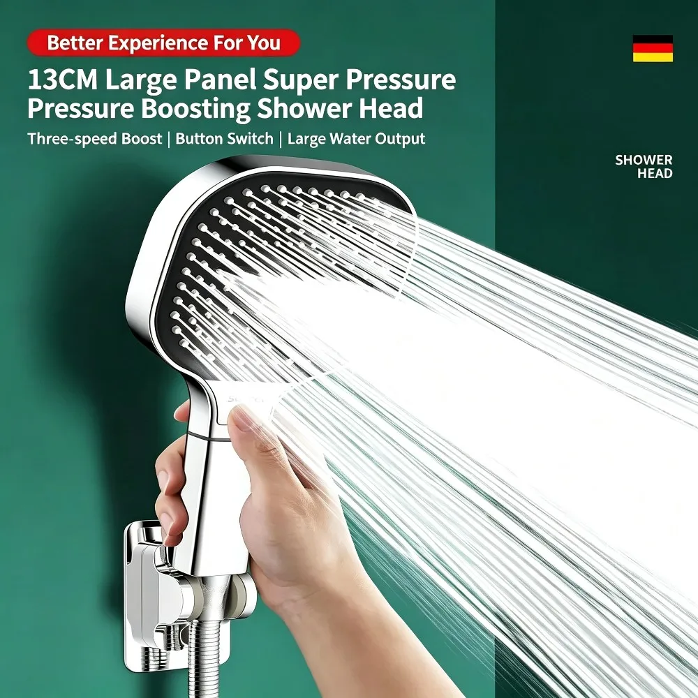 

13cm Adjustable Home Shower Head with High Pressure 3 Modes Massage Filter Element Large Panel Bathroom Accessory