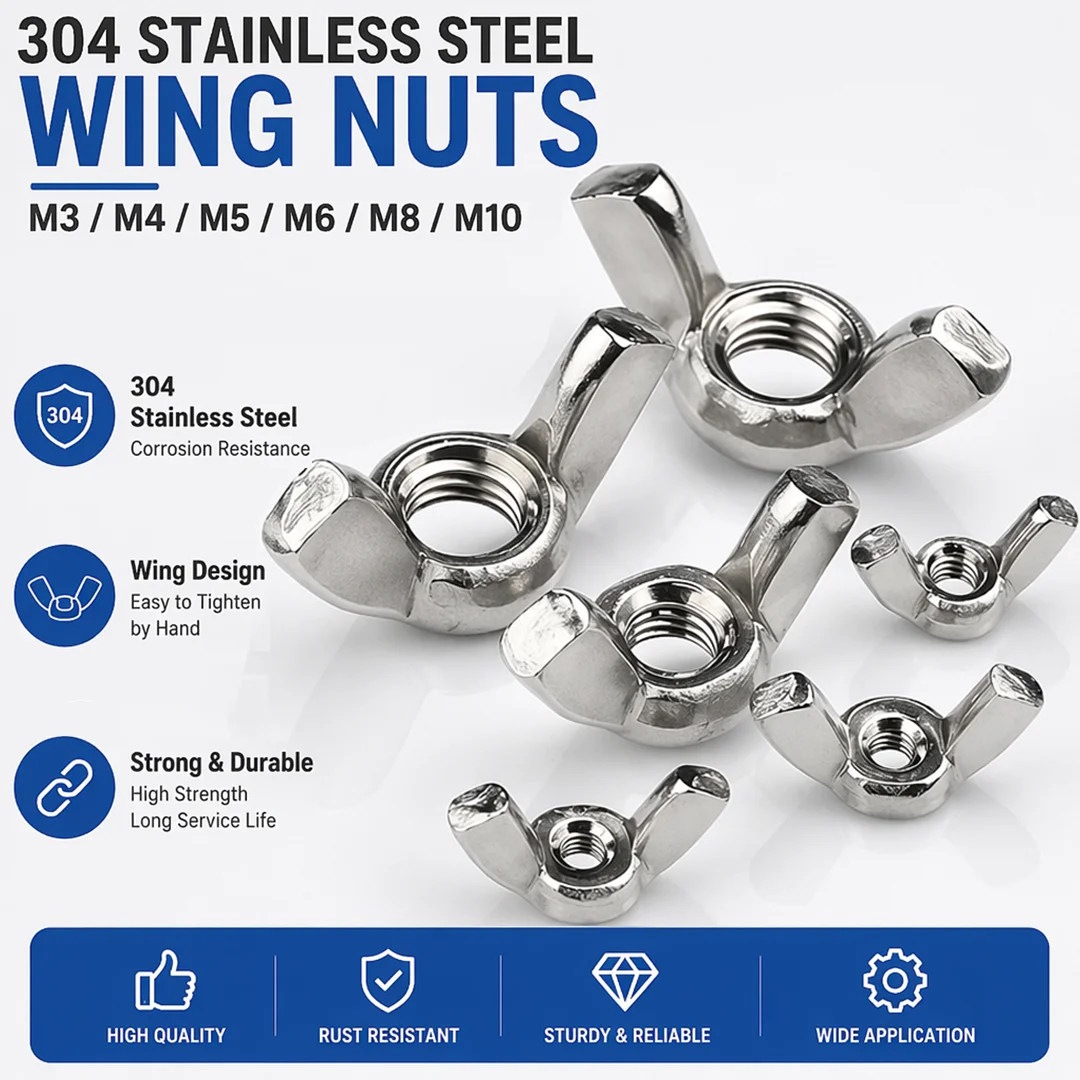 Wing Nuts Butterfly Nuts M3 M4 M5 M6 M8 M10 M12 Wing Nuts 304 Stainless Steel Hand Tighten Wingnuts Butterfly Nut DIN315