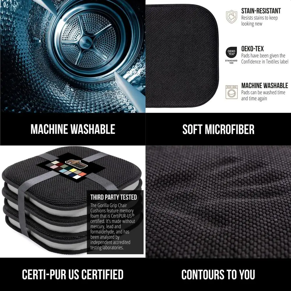 

Non-Slip Memory Foam Chair Cushions Set of 6, 16x16 Inches, Black for Dining, Kitchen, Office, and Home Decor