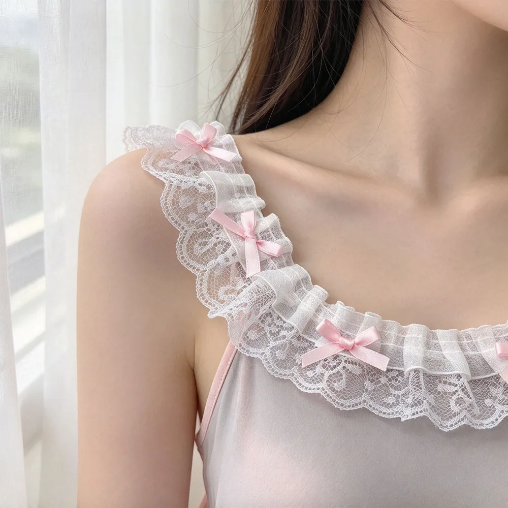 1 Yard weiß rosa zarte Schleife Rüschen Stickerei Spitzenstoffe für Kleidung Geschenk Wohnaccessoire handgemachte Nähbesatz Handwerk – Detail 1