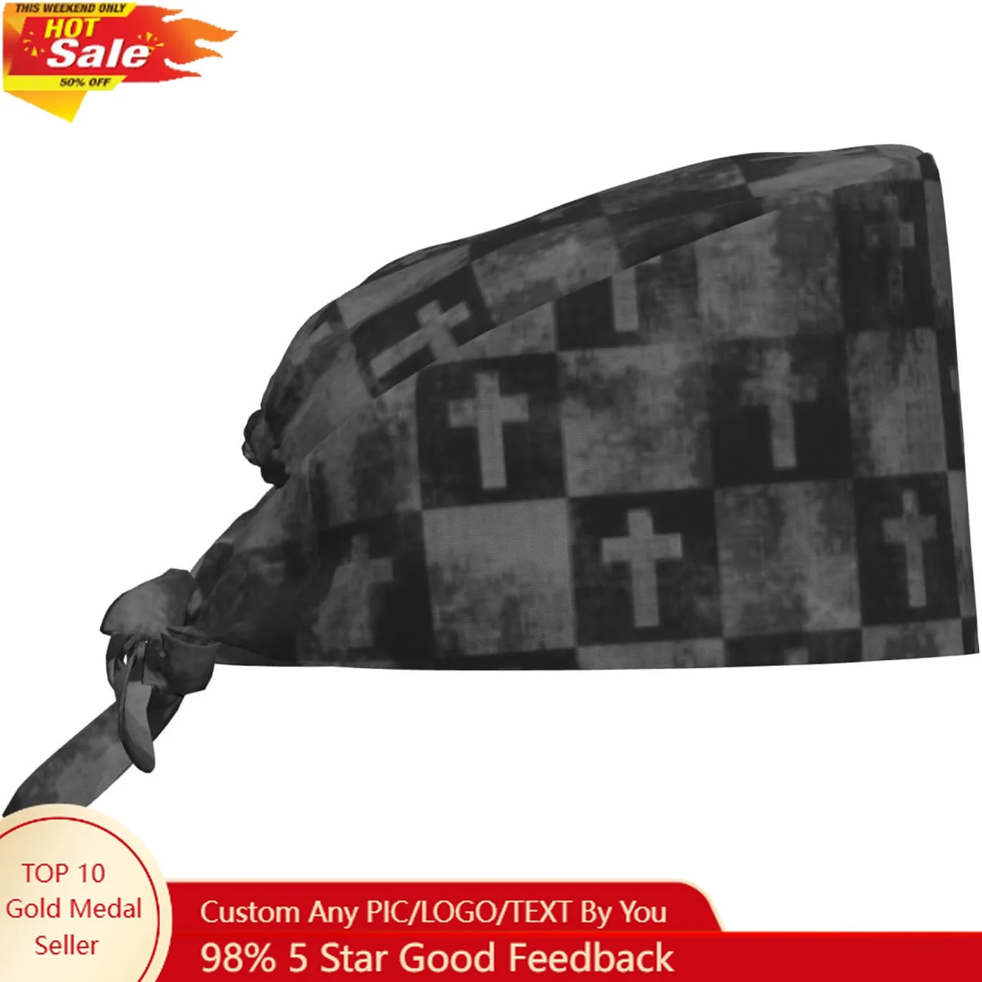 

Jesus Cross Working Cap Scrub Cap with Sweatband Adjustable Unisex Women Tie Back Hat Nurse Doctor Surgical Caps