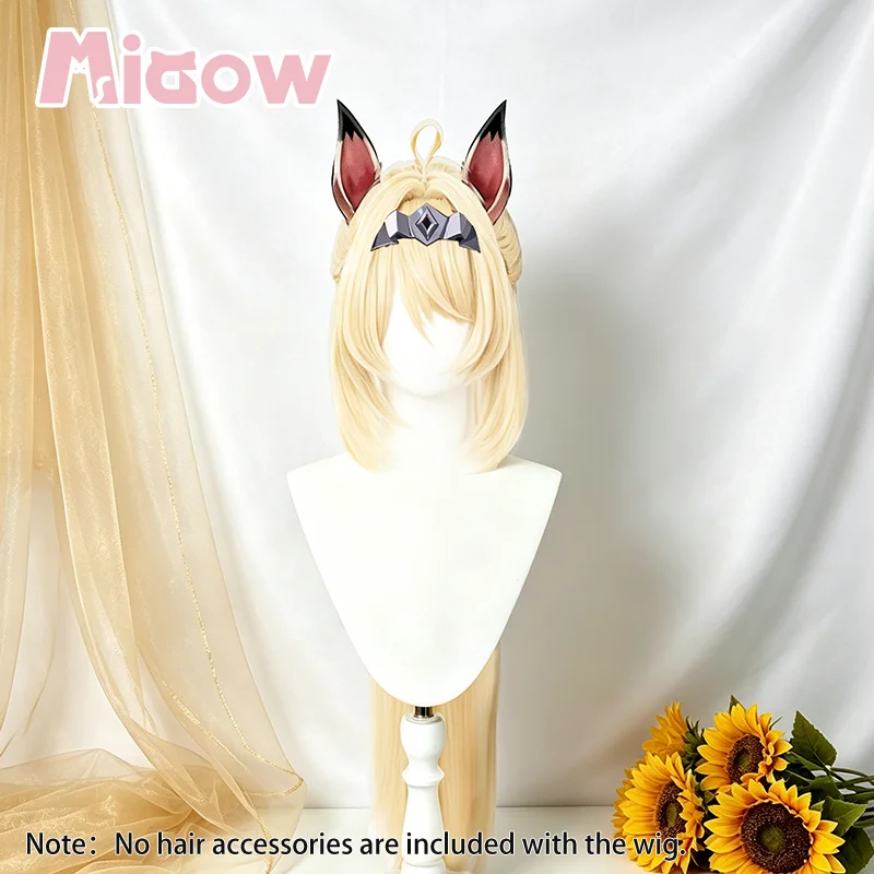 Game ZenlessZoneZero Sigrid Cosplay Wig, Blonde Long Detachable Ponytail with Fox Ears, Matte High‑Temperature Fiber Cosplay Wig
