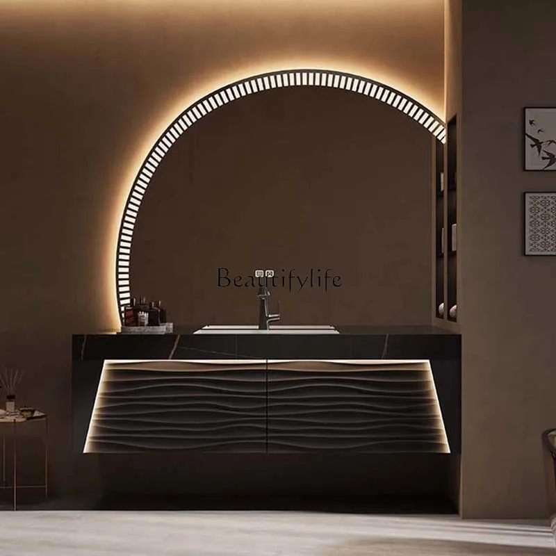 

Hotel wind rock slab seamless basin, bathroom cabinet, hand wash basin cabinet combination, bathroom wash table integration