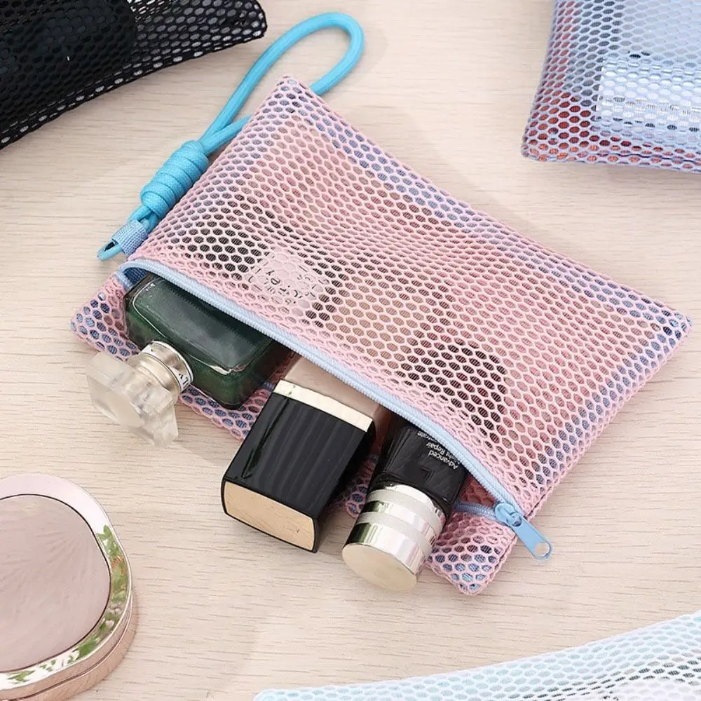 Alça saco de maquiagem de náilon leve reutilizável malha saco de cosméticos multi-purpose bolsa de moedas portátil bolsa de maquiagem viagem