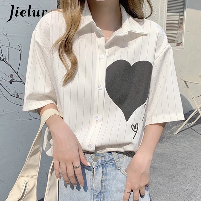 

Love Label Shirts Womens Turn-down Collar White Women Blouses Korean Fashion Loose Midi Woman Shirts S-5XL Size Summer New