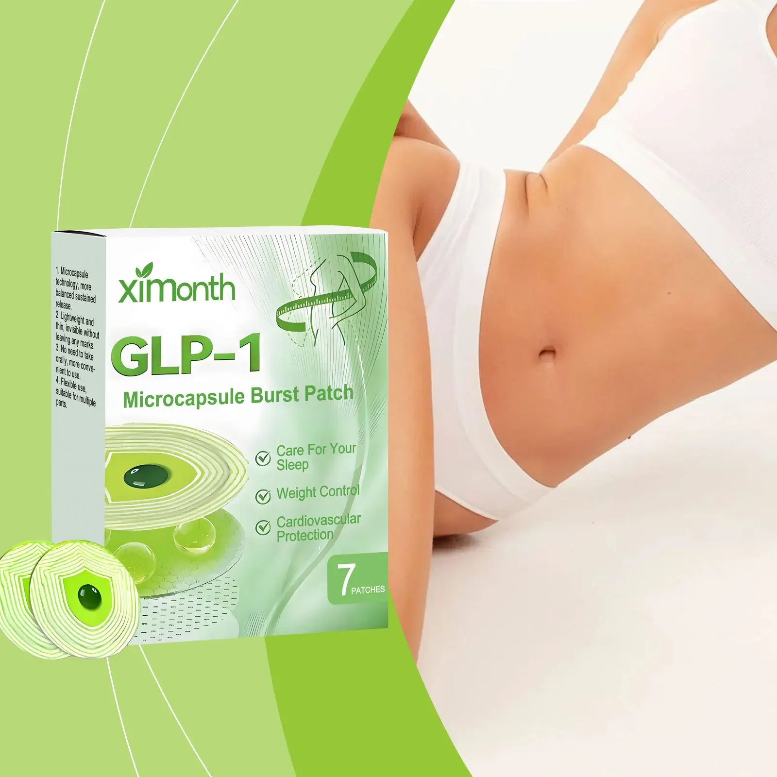 

7 шт. активные патчи GLP-1 | 99% пользовательских достижений, чувствительно затягивающий живот, в одном месяц, естественно.