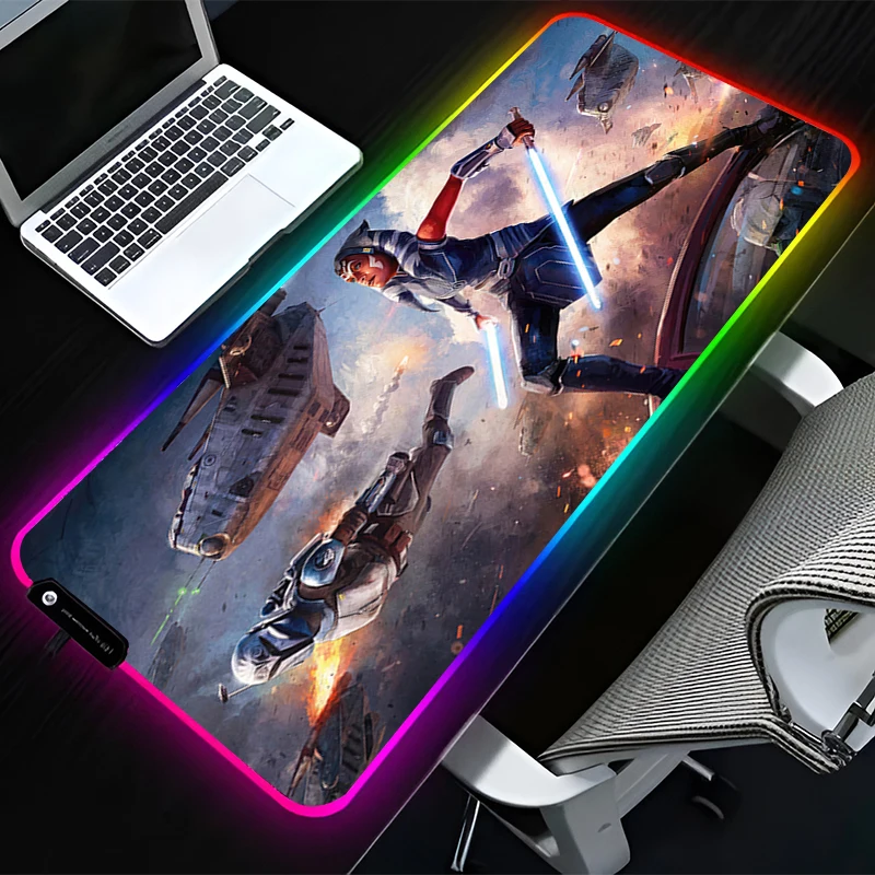 

RGB Mouse Pad Laptop LED Star Wars Ahsoka Tano Mousepad Gaming Anime Table Mat LED Luminous Backlight Mouse Mat Gamer XXL Carpet