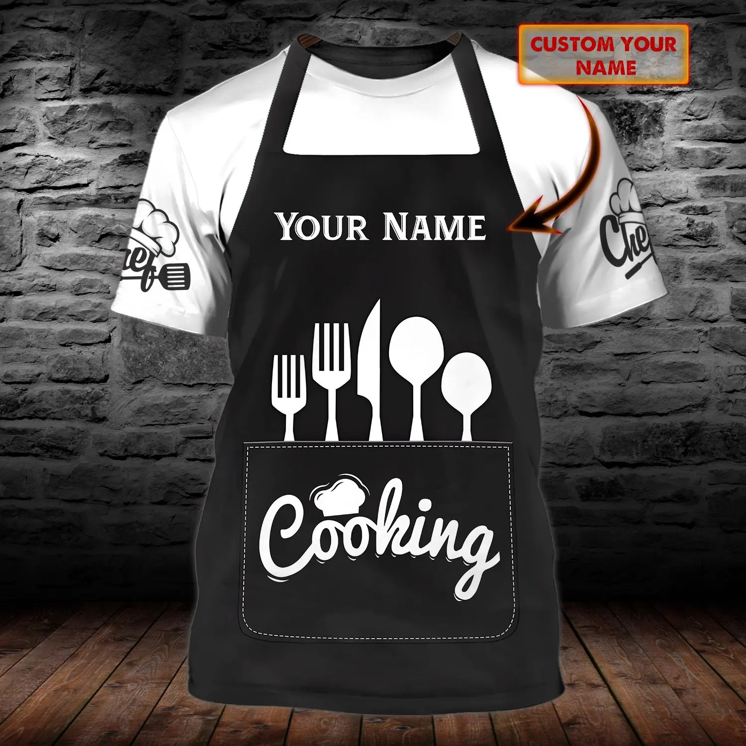 Hot Sale Fashion t shirt Chef Cooking Personalized Name 3D Printed Mens Summer Short sleeve Unisex Casual sports T-shirt DW38
