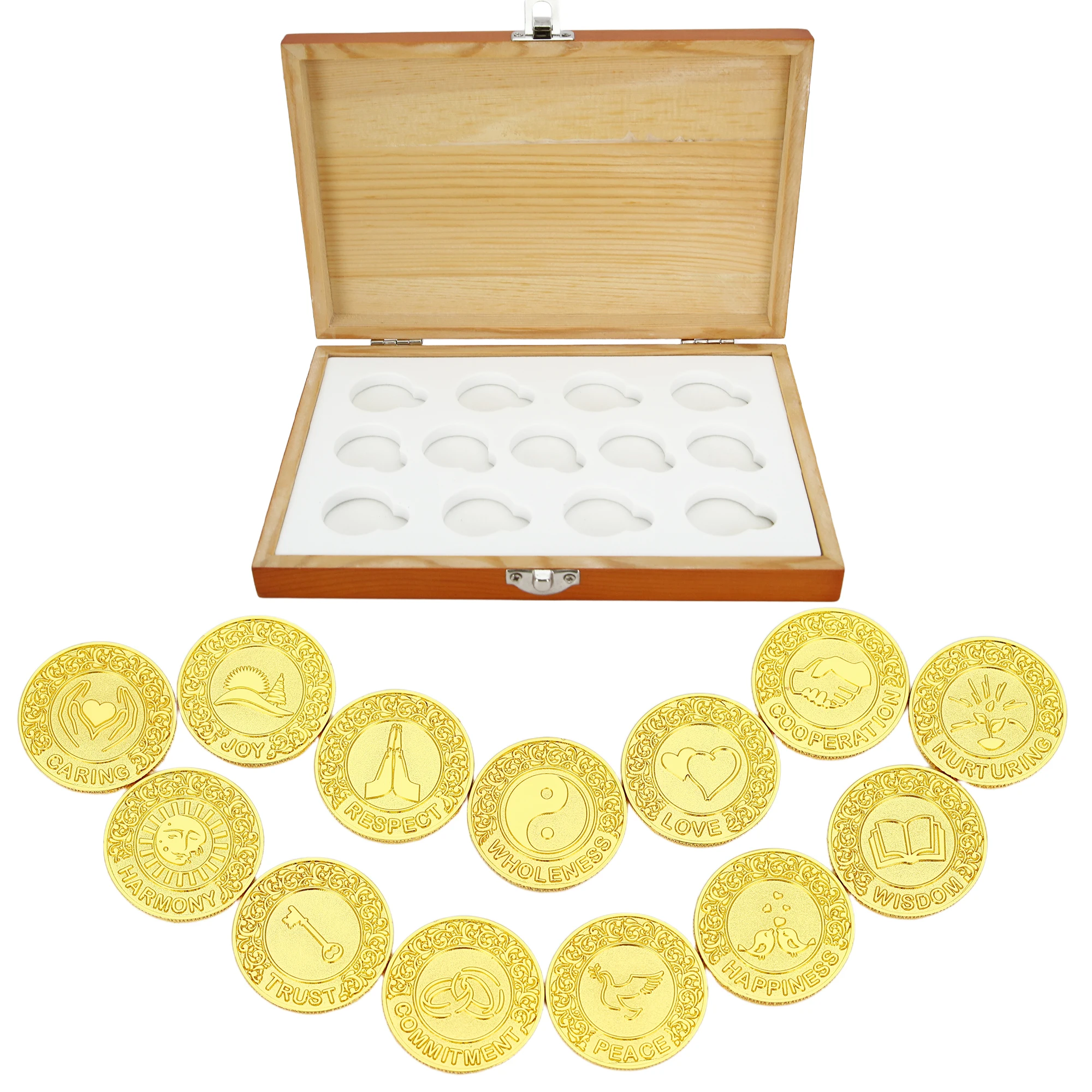 

Wedding Arras Unity Coins Set with Wooden Box Arras De Boda Catolica for Wedding Ceremony