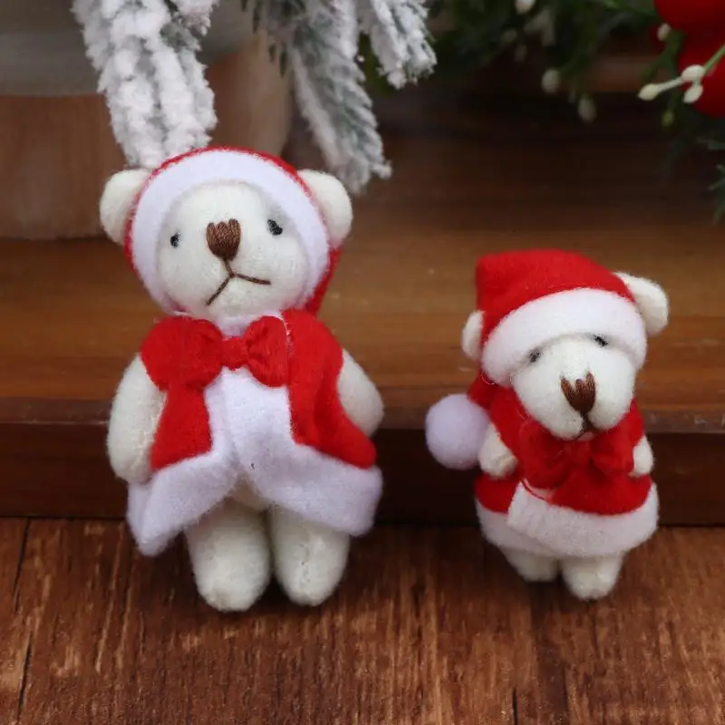 〔NN71〕5Pcs Mini Plush Christmas Joint Bear Ornament Cute Santa Bear Doll DIY Xmas Tree Holiday Pendant Decor view 5
