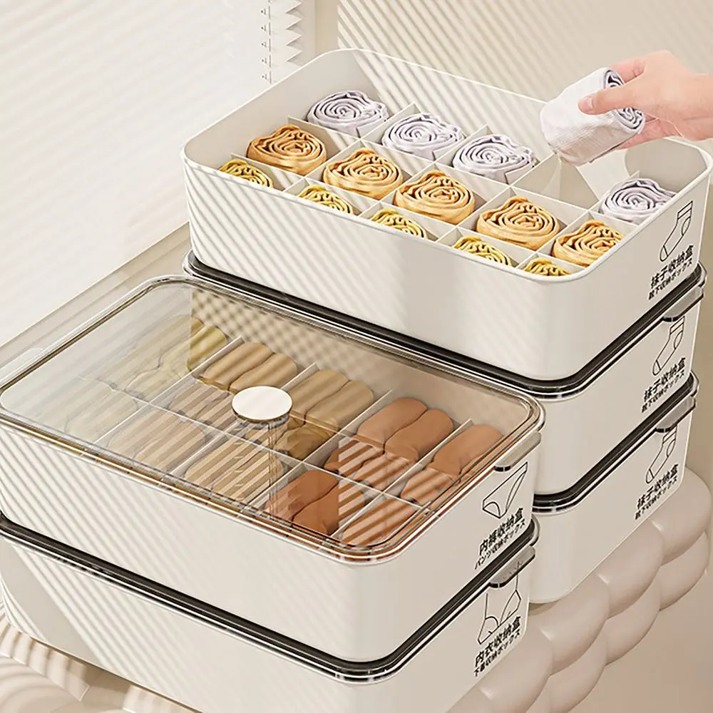 10/15 Grids Underwear Storage Box with Cover Dustproof Panties Socks Organizer Case Classification Stable Stacking