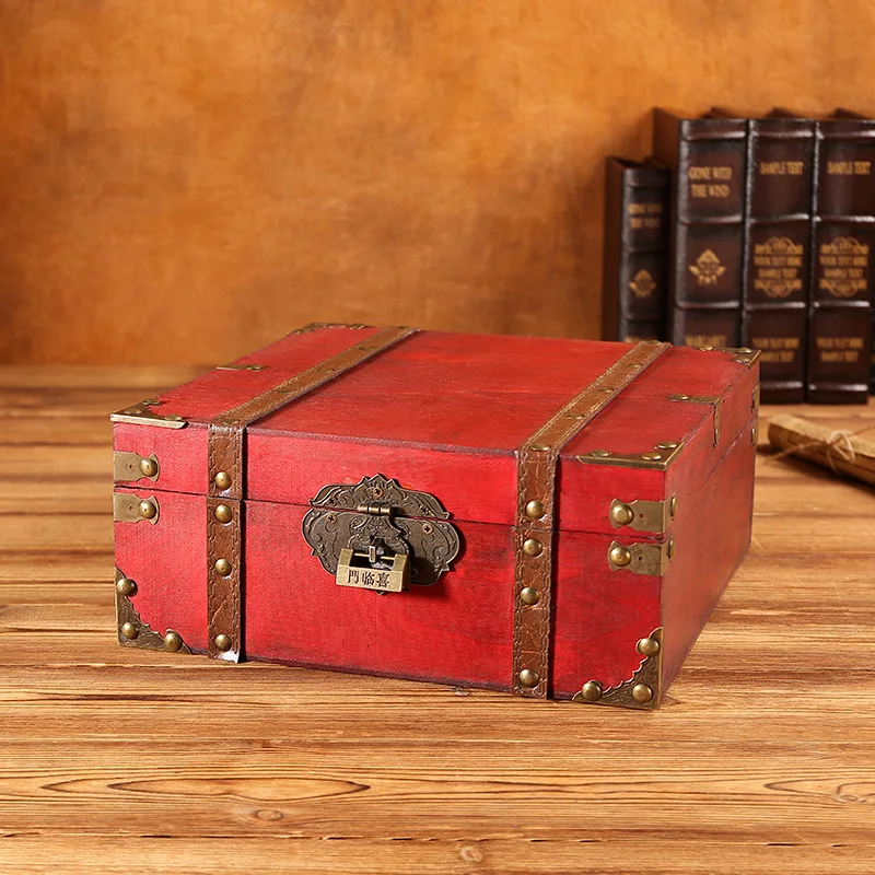 Retro Style Storage Box Chinese Antique Belt Treasure Box Storage Wooden Box Desktop Organizing Packing Box Storage Box Fuse Box