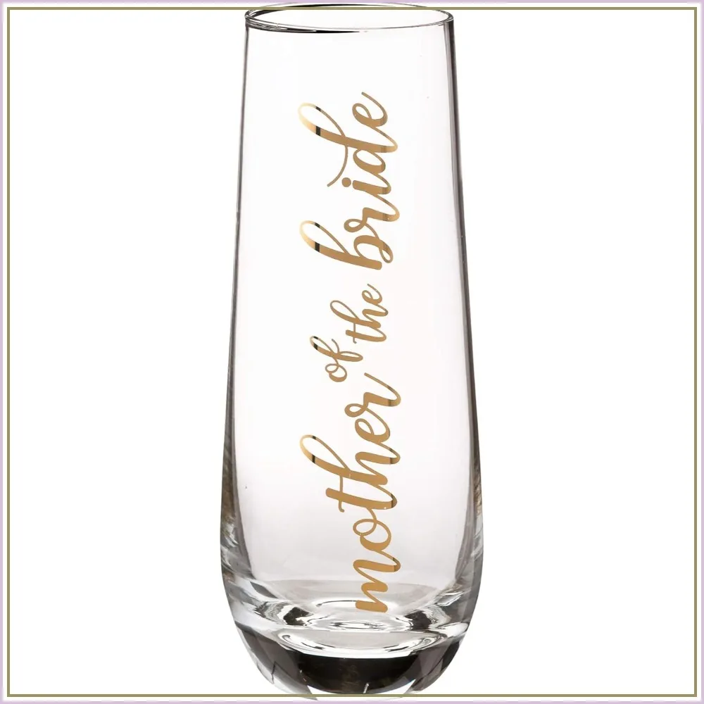Elegant Stemless Champagne Flute for Mother of the Bride, 8oz Gold Toasting Glass