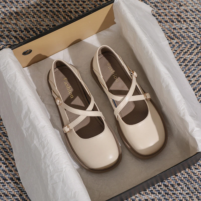 

Women Round Toe Leather Shoes New Arrival Japanese Preppy Style Flat British Mary Jane Shoes Elegant Casual Daily Footwear