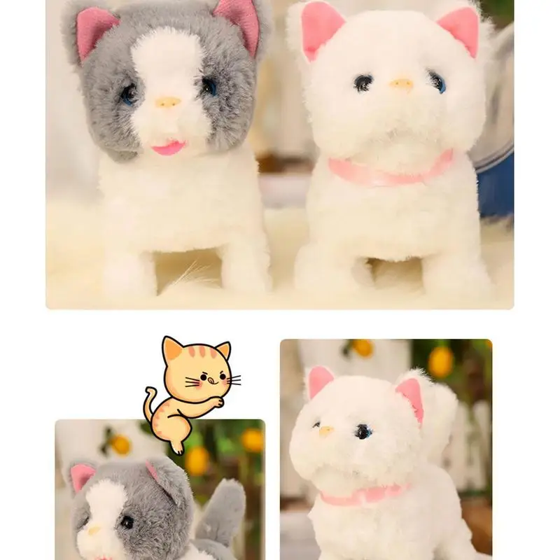 Gato de peluche interactivo realista para niños, Animal de peluche suave, forma de gatito eléctrico, juguete robótico para gatear, regalo de cumpleaños