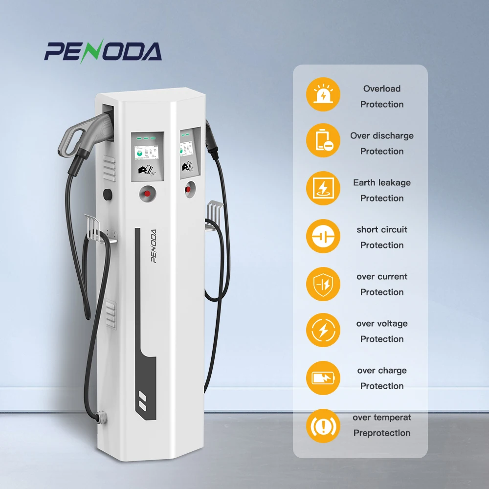 PENODA CCS2+ Type2 Fast EV Charger Station 32A Auto Power Charging Station OCPP1.6 RFID 100kW Output Power 5m Electric Vehicles