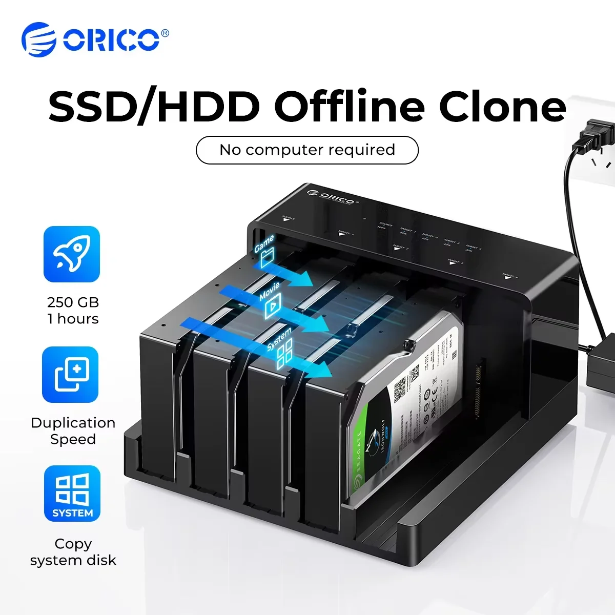 

ORICO 5 Bay USB 3.0 to SATA 2.5/3.5 Inch HDD Docking Station Hard Drive Enclosure with Offline Clone HDD Case Plug and Play