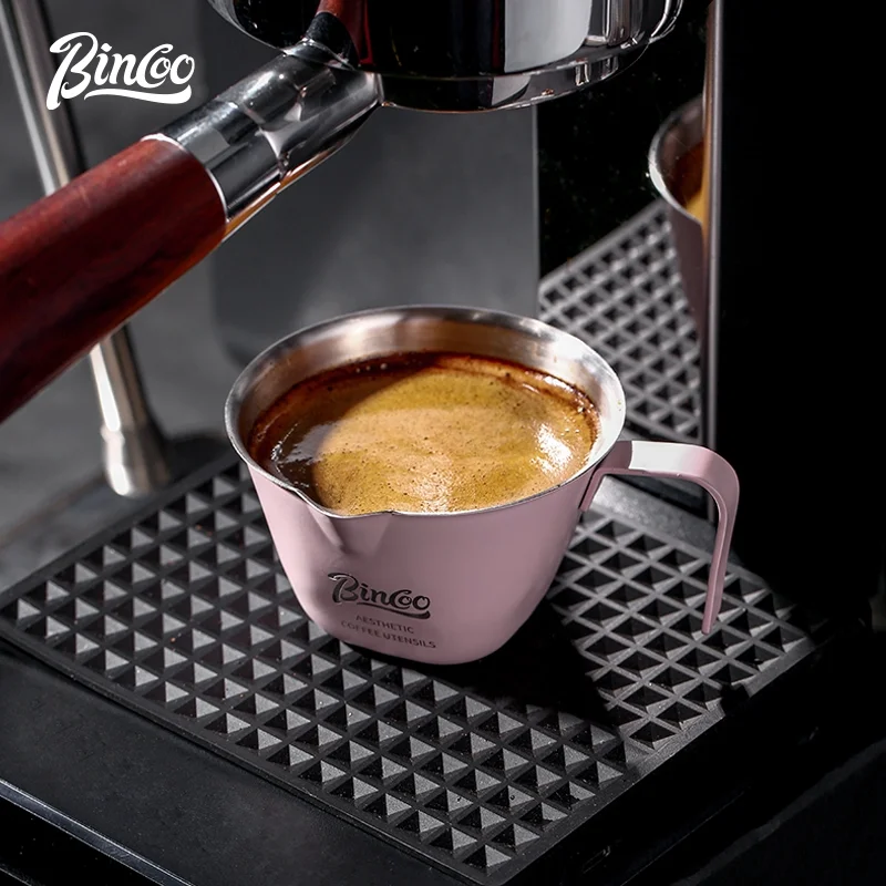 BINCOO Stainless Steel Coffee Extraction Cup, 100ML Espresso Measuring Receiving Ounce Cup with Handle, Multi‑Purpose Milk Jug f