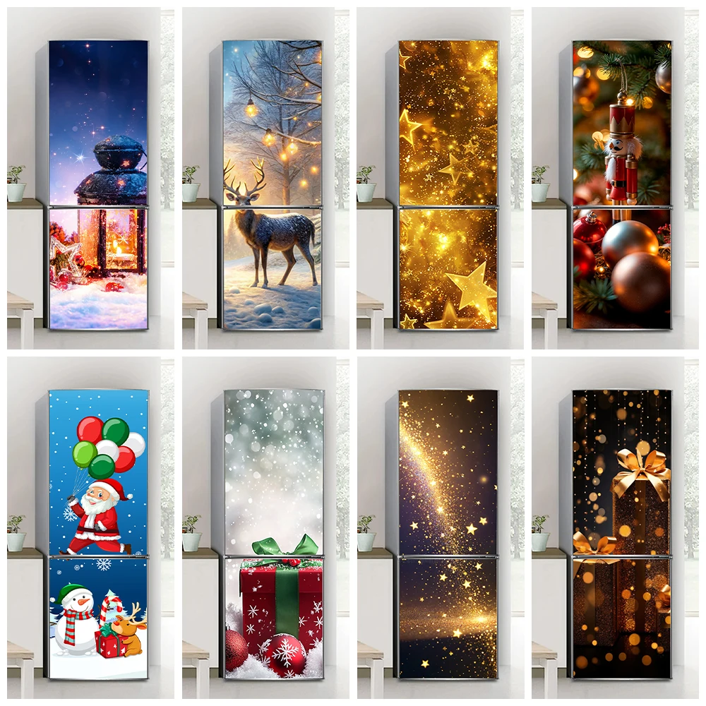 

Christmas Starlight Festival Decorations Refrigerator Door Art Decals Gift Box Printed Kitchen Waterproof Fridge Door Sticker