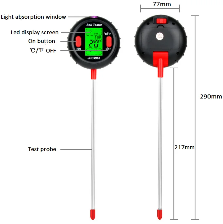 High Quality Soil Water Moisture Humidity Tester LCD Temperature Sunlight PH Soil Moisture Meter Tester