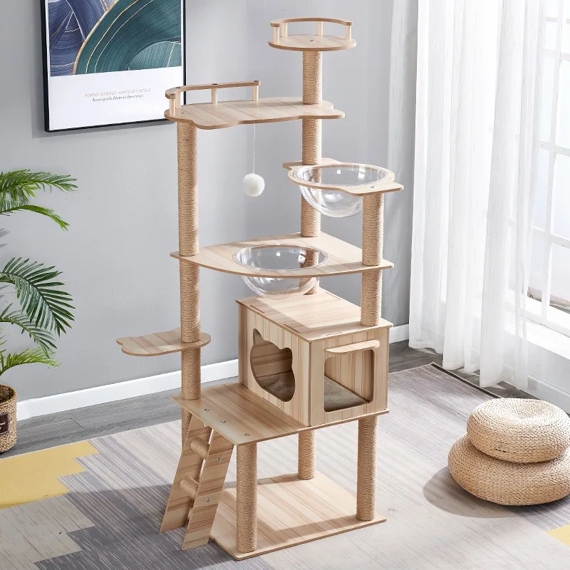 

New Style Wood and Sisal Cat Tower Indoor Kitty Pet Play House with Scratching Post Furniture Condo for Cats and Kittens