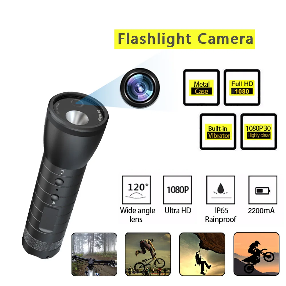 Strong light flashlight recorder, long battery life, waterproof sports camera, photo and video, outdoor riding camera