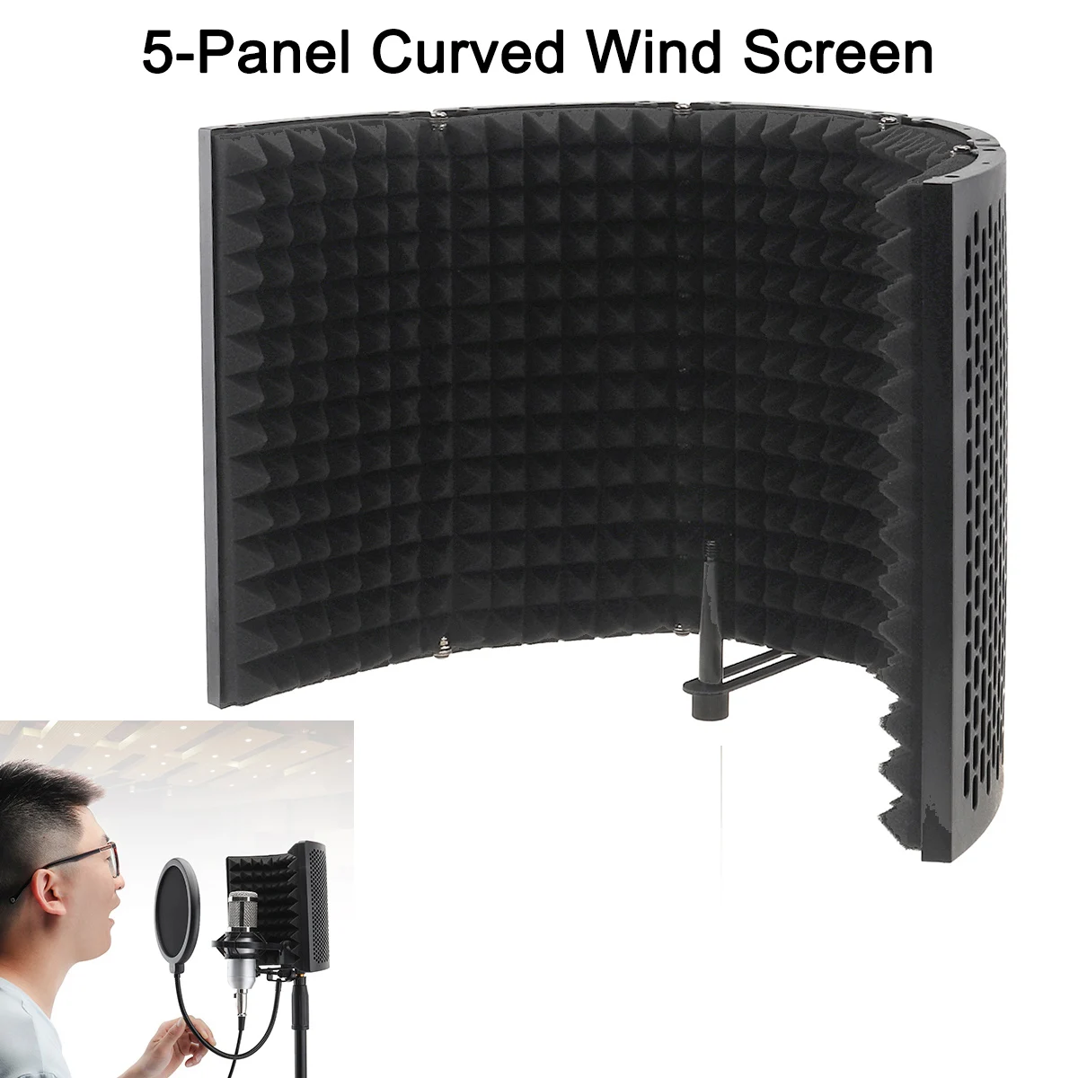 درع عزل الميكروفون عالي الكثافة من الرغوة الماصة، درع ميكروفون قابل للطي للبودكاست/الاستوديو، درع عزل الرياح قابل للطي