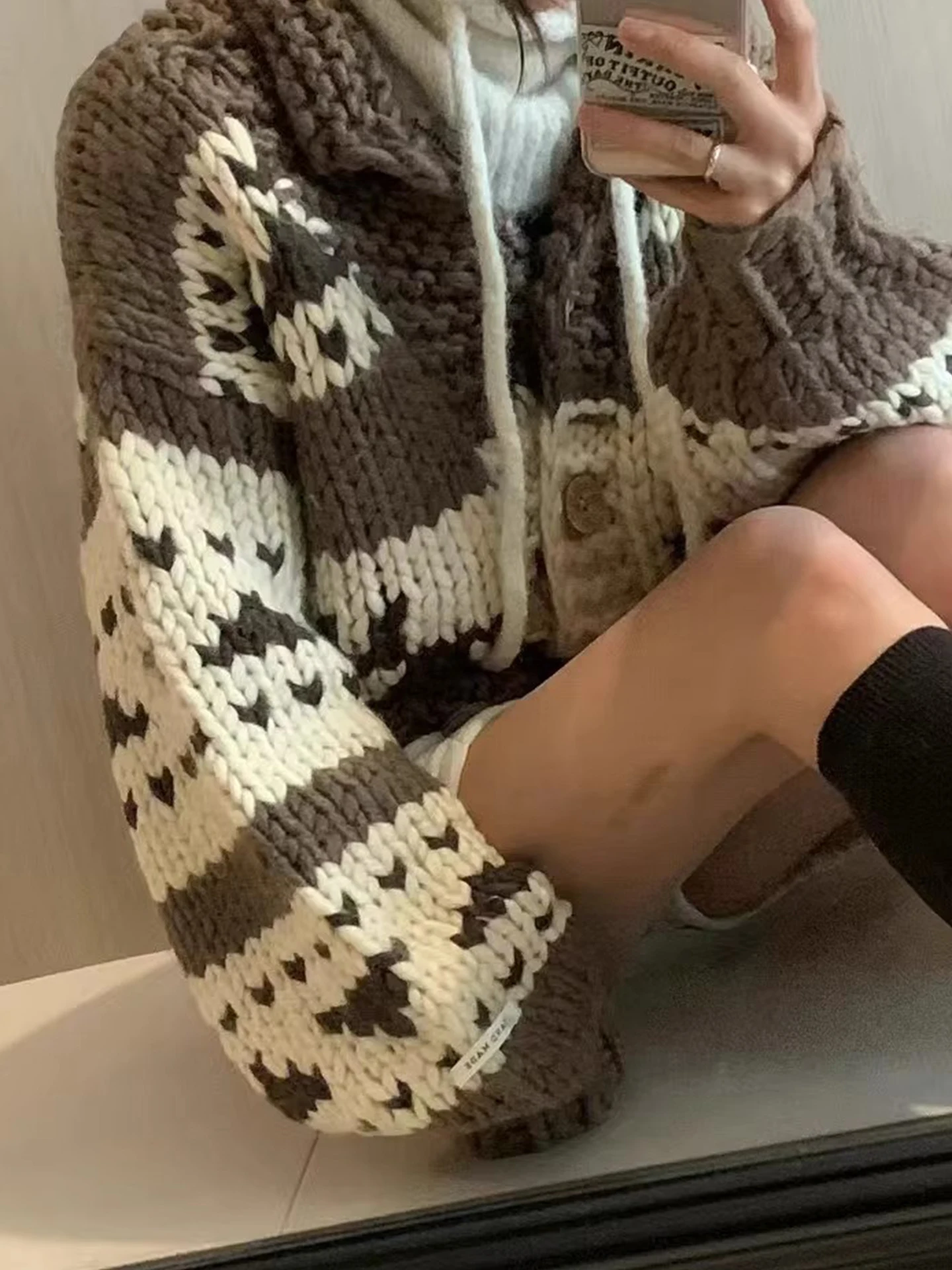 الرجعية اللون بلو الثقيلة متماسكة ثي إبرة منقوشة سترة Jaet المرأة شتاء جديد زر واحد تنوعا أعلى #5