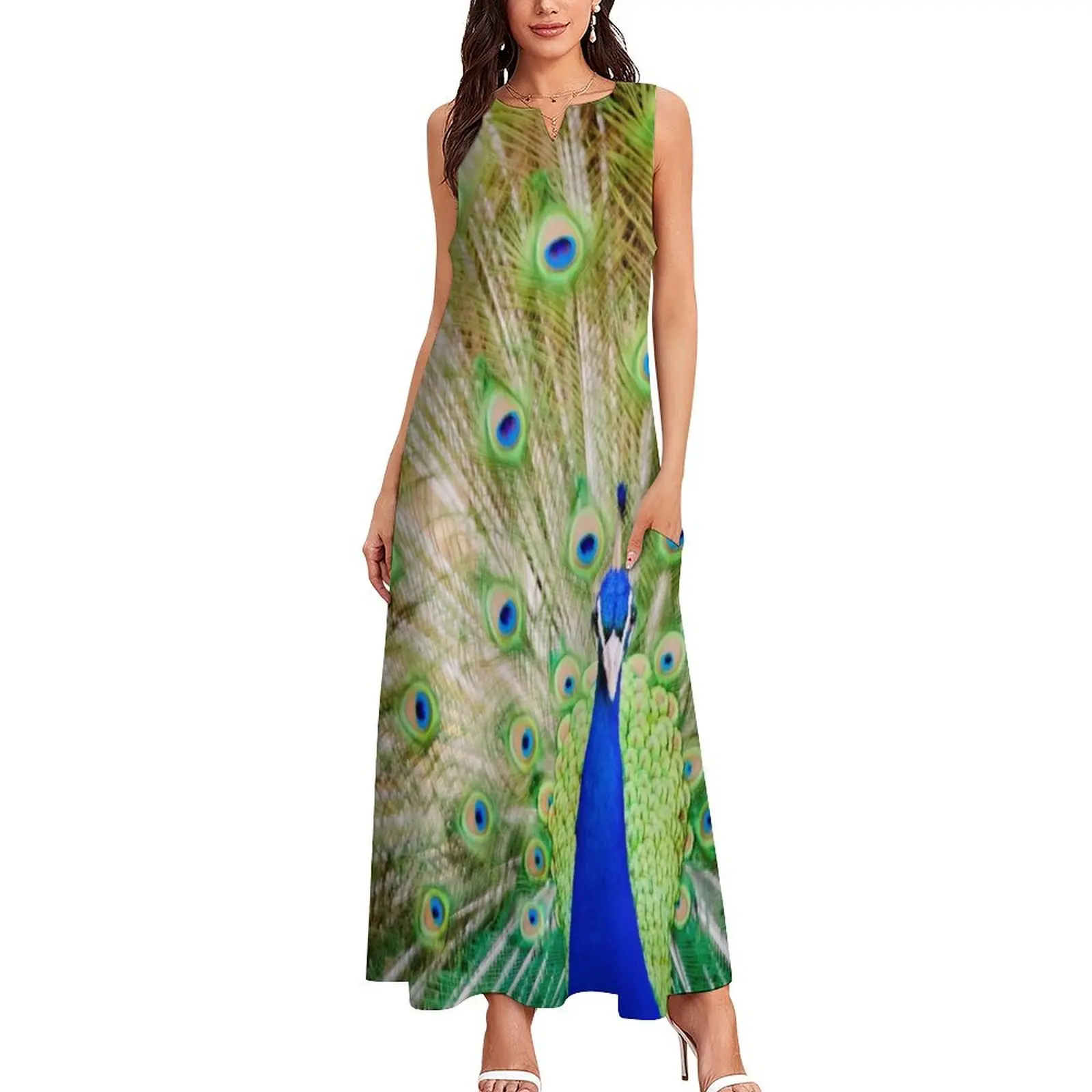 Peacock Strut in Display Long Dress women's summer jumpsuit Long dresses