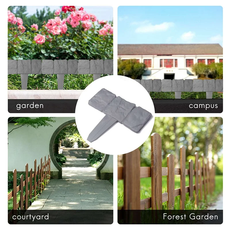 12Pc Grey Garden Fence Edging Cobbled Stone Effect Plastic Lawn Edging Plant Border Decorations Flower Bed Border