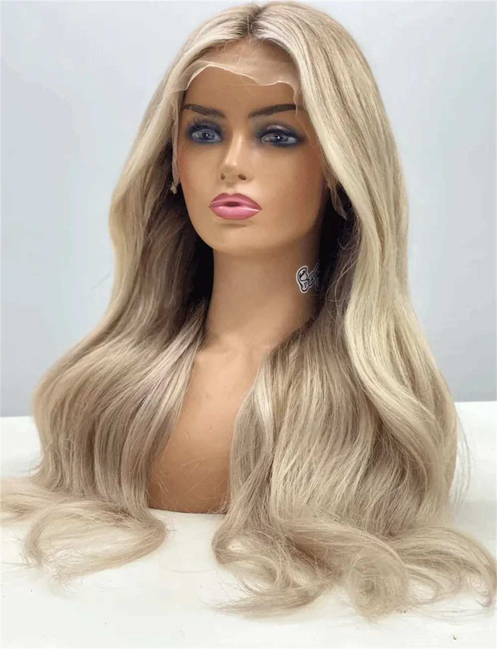 Ash Blonde Balayage Lace Front Wig Synthetic FUTURA Hair Loose Wave Wig Highlights HD Lace Glueless Wigs for Women Cosplay Party