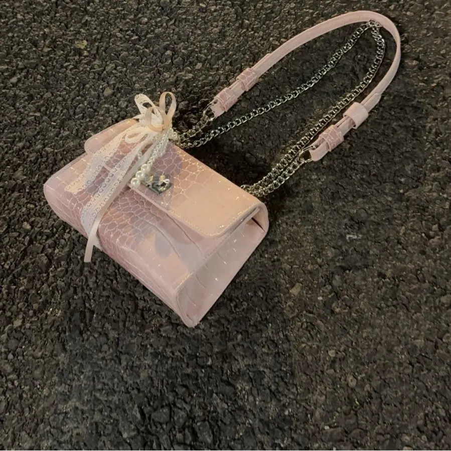 

PU leather horizontal square women's single-shoulder bag chain square cute bow commuter crossbody bag