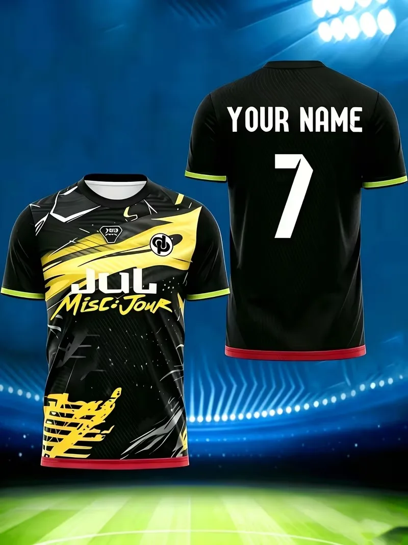 New Custom Name Number Men's T-shirt Black Splash Ink Graffiti Football Shirt Fashion Round Neck Short Sleeve Men's Sportswear