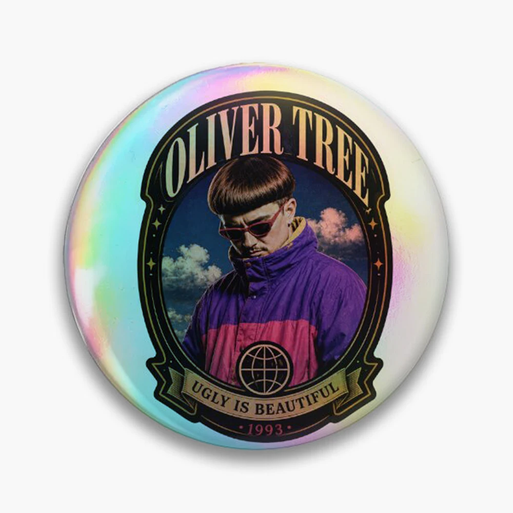 Oliver Tree Pin Holographic Star Heart Pin Brooches Laminated Button Fashion Accessory