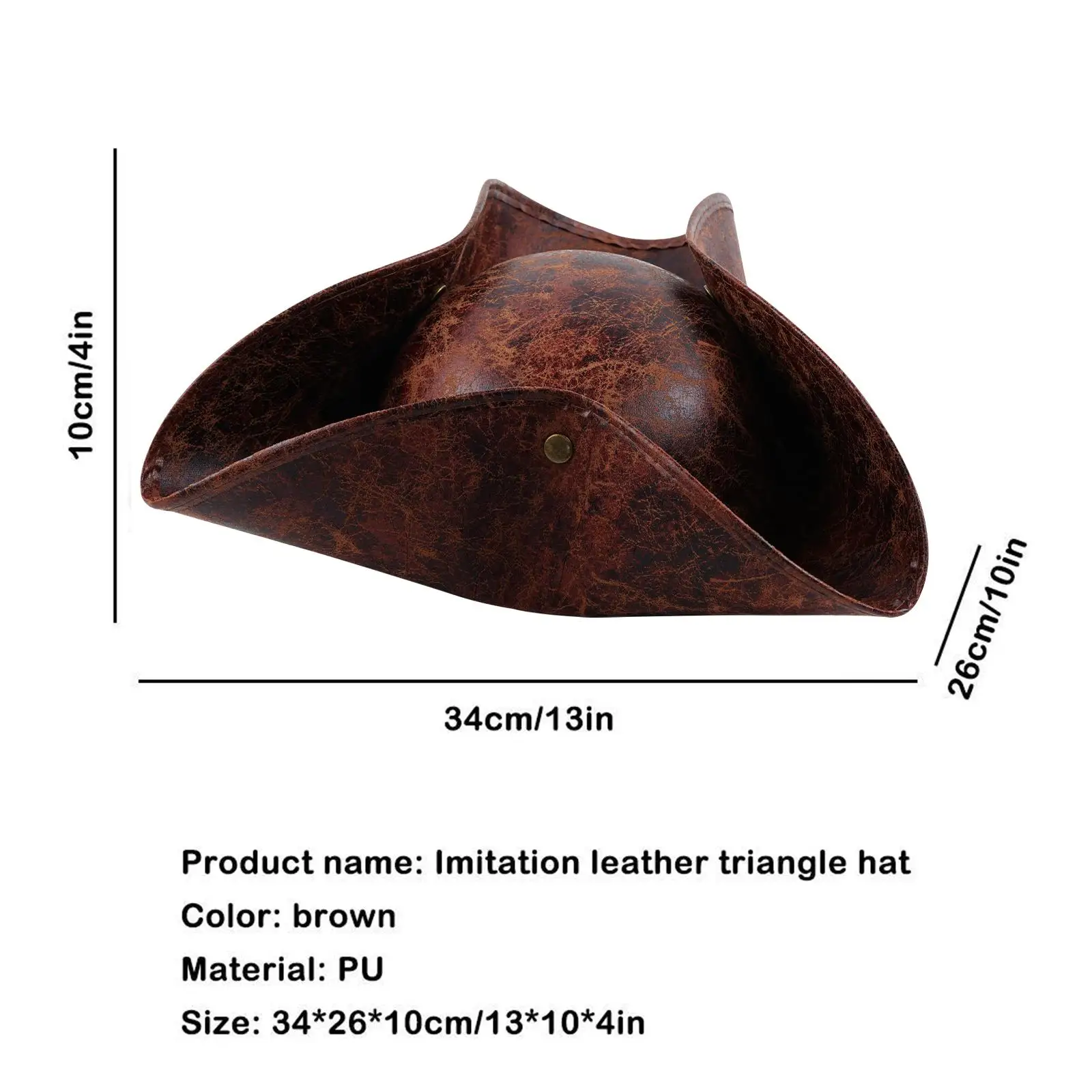 Faux Leather Pirate Hat Brown Captain Hat Vintage Button Masquerade Party Cosplay Costume For Men Women Photography Props