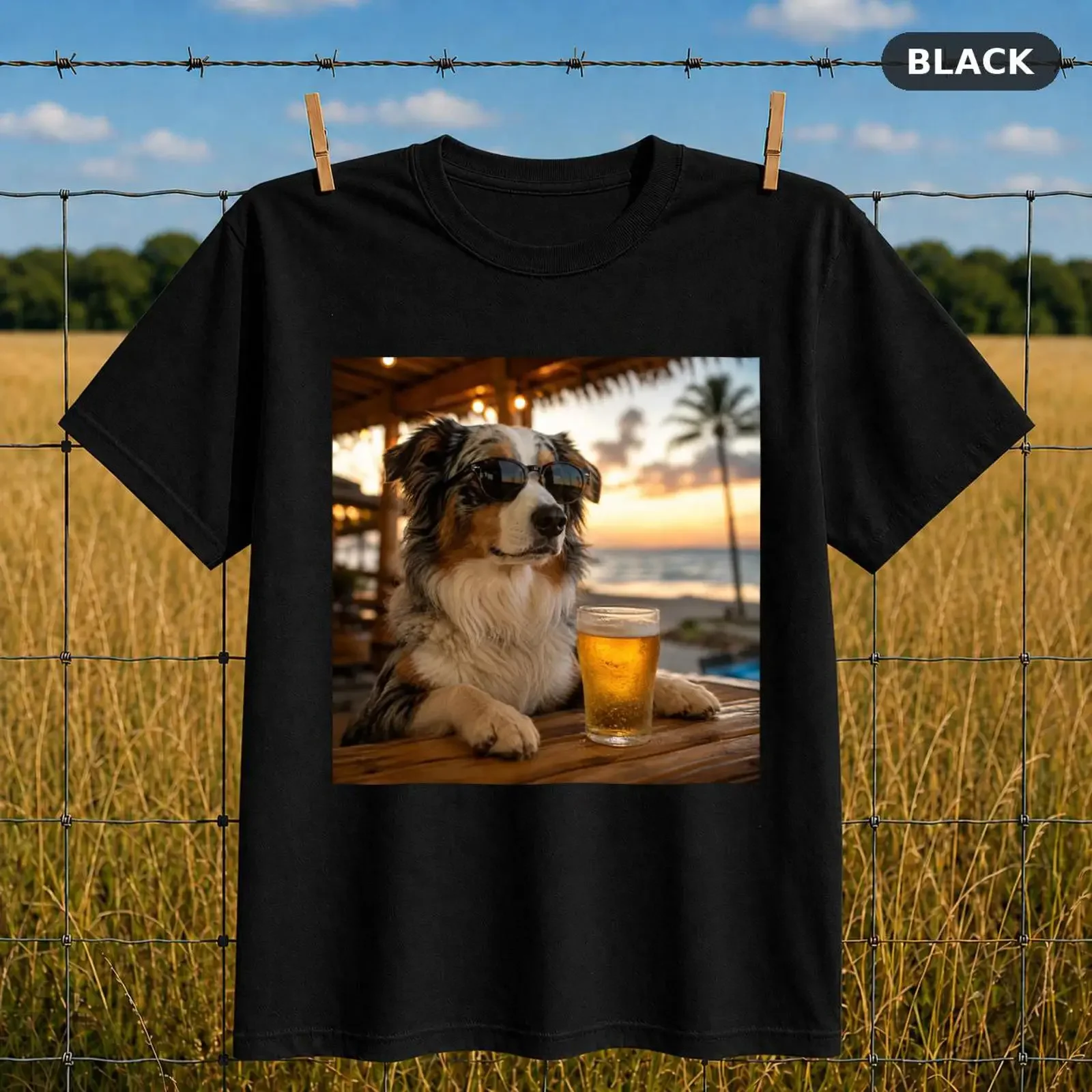 Funny Australian Shepherd Drinking Beer T Shirt Dog Lover Cute Meme for Lovers vintage Washed Comfortable designer clothes